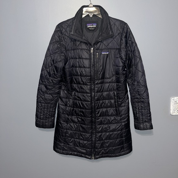 Patagonia Womens Radalie Parka Jacket Med Black Insulated Winter Long Coat - Picture 1 of 9
